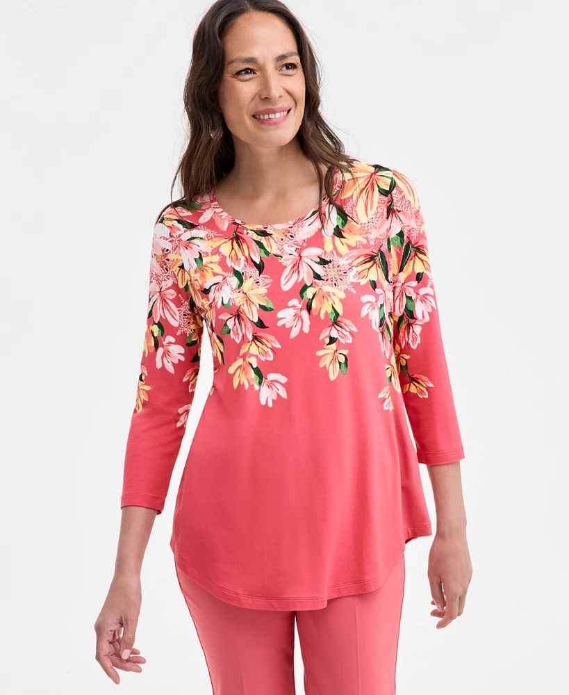 Jm Collection Women's Printed 3/4-Sleeve Top, Exclusively at Macy's