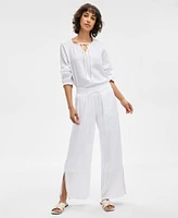 Jm Collection Women's Cotton Gauze Embellished Slit Pants, Exclusively at Macy's