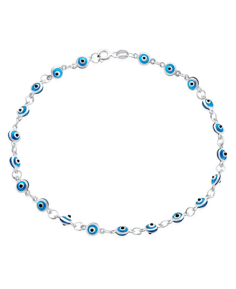 Bling Jewelry Protection Amulet Turkish Multi Color Charm Slender Evil Eyes Anklet Link Ankle Bracelet .925 Sterling Silver
