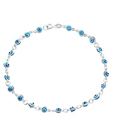 Bling Jewelry Protection Amulet Turkish Multi Color Charm Slender Evil Eyes Anklet Link Ankle Bracelet .925 Sterling Silver