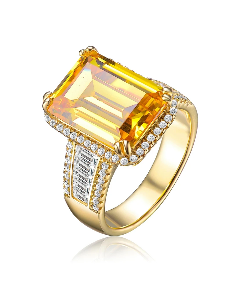 Genevive Elegant Sterling Silver Cubic Zirconia 14K Gold Plated Ring