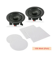 Pyle 5.25" In-Wall / In-Ceiling 2-Way Speakers - 150W Max Power Output, Includes Round & Square Grills