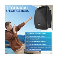 Pyle 70V On Wall/Patio Commercial Speaker - 2-Way Full Range Stereo Sound, Waterproof Enclosure with 70V Built-in Transformer (Black)