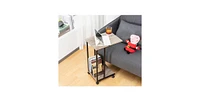 Slickblue Modern Industrial Metal and Wood Tv Tray Bedside Table with Removable Casters for Versatile Use