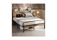 Slickblue Industrial Platform Bed Frame with Storage Headboard and Built-In Power Outlets for Convenience