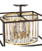 Possini Euro Design Milne 14" Modern Semi Flush-Mount Ceiling Light Fixture Kitchen Foyer Hallway Round 4-Light Brown Bronze and Brass Finish Crystal