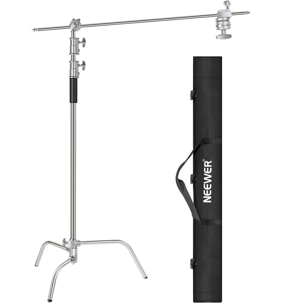 Neewer 10 Feet/3 Meters Adjustable C-Stand Light Stand with 4 Feet/1.2 Meters Extension Boom Arm, 2 Pieces Grip Head and Carry Bag for Photography Stu