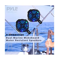 Pyle Dual 6.5" Led Marine Wakeboard Speakers - Water Resistant with Programmable Multi-Color Led Lights, 200W, Remote Control (Black)