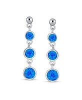 Bling Jewelry Geometric 3 Bezel Round Disc Linear Circle Synthetic Opal Dangle Earrings For Women Sterling Silver