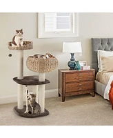 Gymax 41'' Hand-Made Cat Tree Tower Natural Bowl Shaped w/ 2 Perch