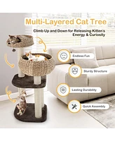 Gymax 41'' Hand-Made Cat Tree Tower Natural Bowl Shaped w/ 2 Perch