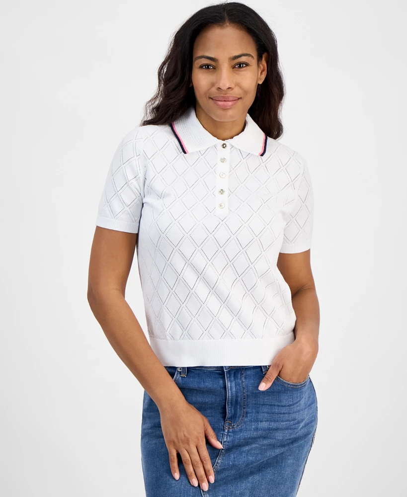 Tommy Hilfiger Women's Cotton Pointelle Diamond Sweater
