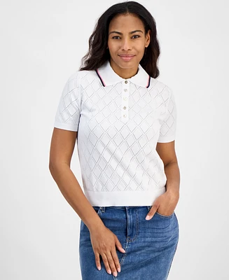 Tommy Hilfiger Women's Cotton Pointelle Diamond Sweater