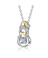 Rachel Glauber GiGiGirl White Gold Plated & 14K Gold Plated with Clear Cubic Zirconia Santa Hat Snowman Pendant Necklace