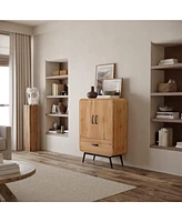 LuxenHome 2-Door 1-Drawer with Soft Close Buffet Cabinet with Black Metal Legs