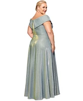 Xscape Plus Draped Off-The-Shoulder Metallic Gown