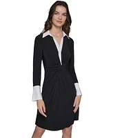 Karl Lagerfeld Paris Women's Collared Contrast-Trim A-Line Dress