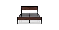 Slickblue Platform Bed Frame with Mahogany Wood Panel Headboard and Footboard for Classic Elegance