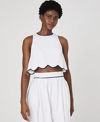 French Connection Women's Alexis Cotton Scalloped Crop Top