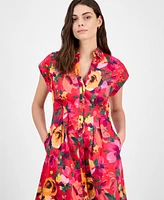 julia jordan Women's Floral-Print Button-Front Midi Dress