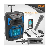 Pyle Bluetooth Pa Speaker & Microphone System - Portable Karaoke Speaker with Led Lights, Fm Radio & MP3/Usb Support