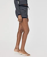 French Connection Women's Striped Crinkle-Knit Drawstring Shorts