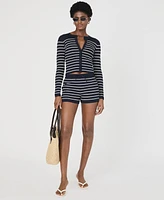 French Connection Women's Striped Crinkle-Knit Slim-Fit Cardigan