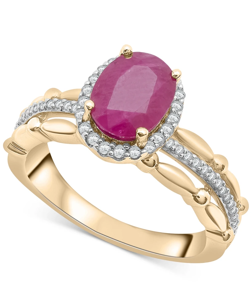 Ruby (1-7/8 ct. t.w.) & Diamond (1/5 ct. t.w.) Oval Halo Ring in 14k Gold