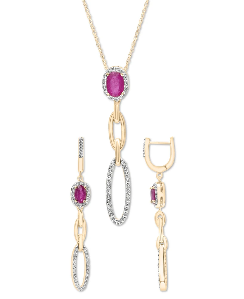 Ruby (5/8 ct. t.w.) & Diamond (1/5 ct. t.w.) Halo Link Drop Earrings in 14k Gold