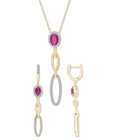 Ruby (5/8 ct. t.w.) & Diamond (1/5 ct. t.w.) Halo Link Drop Earrings in 14k Gold