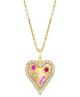 Effy Pink Sapphire (1/8 ct. t.w.), Ruby Accent, & Diamond (1/6 ct. t.w.) Heart Halo 18" Pendant Necklace in 14k Gold