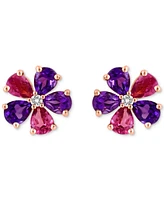 Effy Collection Multi Gemstone (1-1/2 ct. t.w.) & Diamond Accent Floral Stud Earrings in 14k Rose Gold
