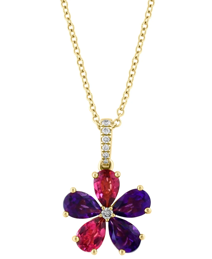 Effy Multi-Gemstone (1-7/8 ct. t.w.) & Diamond (1/20 ct. t.w.) Flower 18" Pendant Necklace in 14k Gold