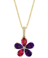 Effy Multi-Gemstone (1-7/8 ct. t.w.) & Diamond (1/20 ct. t.w.) Flower 18" Pendant Necklace in 14k Gold