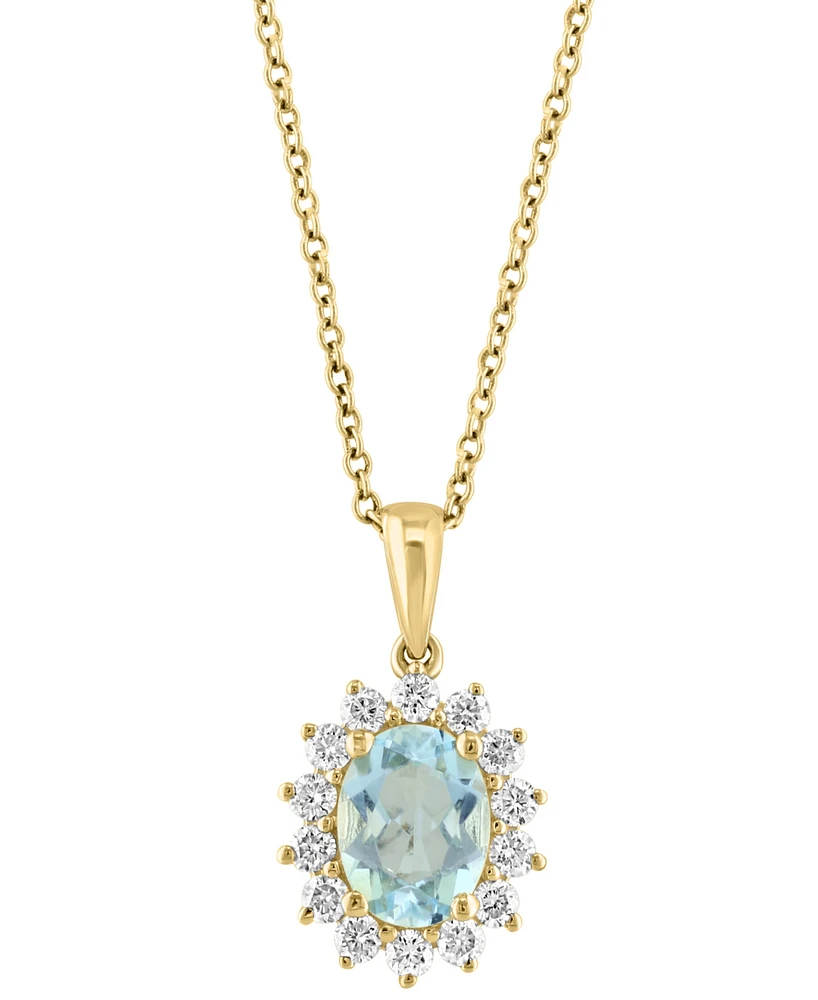 Effy Aquamarine (1 ct. t.w.) & Diamond (1/3 ct. t.w.) Oval Halo 18" Pendant Necklace in 14k Gold