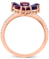 Effy Collection Diamond (1/6 ct. t.w.) & Multi Gemstone (1-5/8 ct. t.w.) Floral Ring in 14k Rose Gold