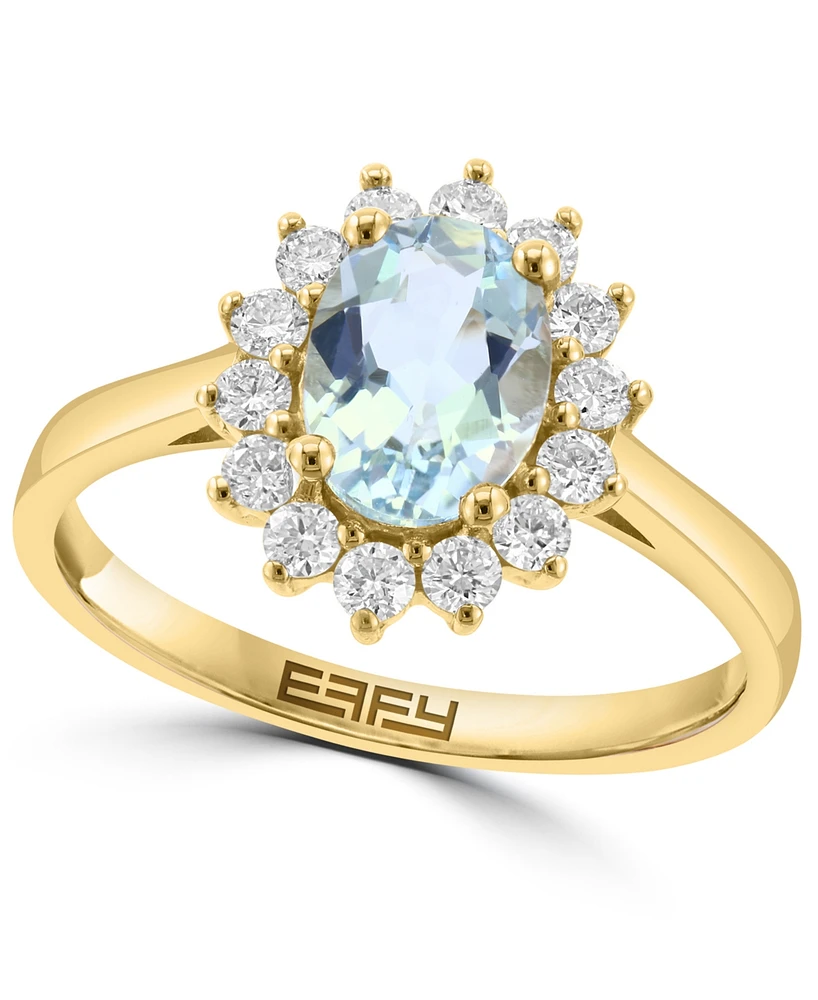 Effy Collection Diamond (3/8 ct. t.w.) & Aquamarine (1 ct. t.w.) Ring in 14k Gold