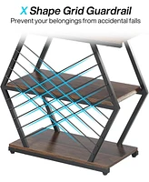 Tribesigns End Table, Industrial Side Table with 3 Storage Shelves, Wood Sofa Side Table with Geometric Metal Frame, Bedside Table for Living Room, Be