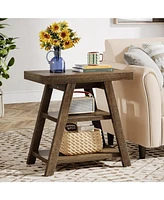 Tribesigns End Table for Living Room, 3-Tier Narrow Sofa Side Table with Storage Shelf, Farmhouse Small Wood End Table for Small Spaces, Industrial He