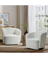 LuxenHome Modern Upholstered Ivory Boucle Swivel Barrel Accent Chair