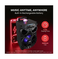 Pyle 8” Bluetooth Portable Pa Speaker with Wireless Microphones, Party Lights & Tablet Stand