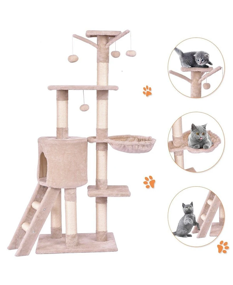 Gymax 56'' Cat Tree Kitten Pet Play House Furniture Condo Scratching Posts Ladder