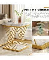 Tribesigns Set of 2 Square End Table, White Gold 2-Tier Side Table, Modern Small Bedside Table with Storage for Couch, Sofa Side Table with Stylish Me