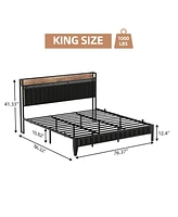 gaomon King Bed Frame with Charging Station, Led Bed Frame with Storage Headboard