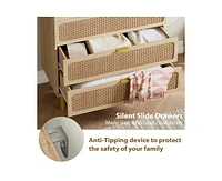 gaomon Rattan 5 Drawer Dresser for Bedroom, Tall Dresser with Deep Drawers, Large Chest of Drawers for Closet with Wide Top