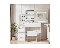 gaomon Vanity Desk with Sliding Mirror and Led Lights, Vanity Table with Power Outlet, Bedroom Makeup Table with 4 Drawers