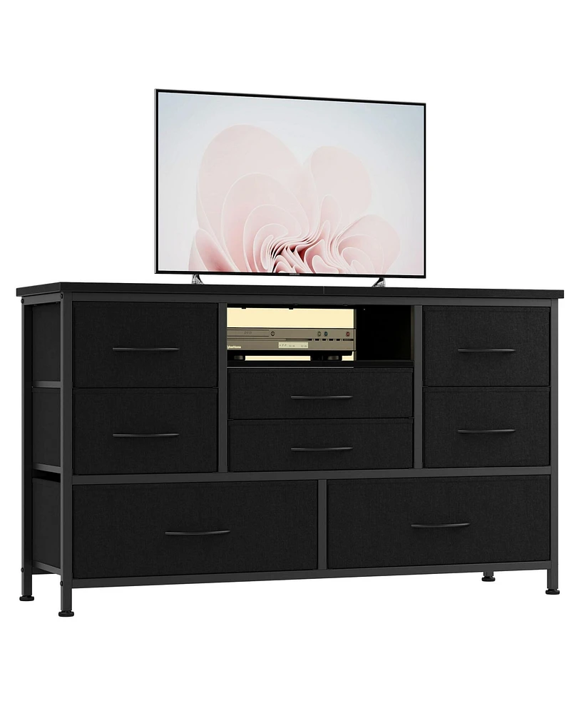 gaomon 8-Drawer Storage Cabinet Tv for 55-Inch Entertainment Center with Adjustable Led Lights Spacious Electrical Out