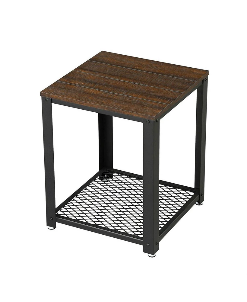 Slickblue Modern Industrial Nightstand Side Table with Mesh Shelf for Stylish Storage