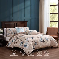 Bebejan Blue Blossom Bedding 200 Thread Count 100% Cotton Sateen 5 Piece Queen Size Reversible Comforter Set