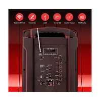 Pyle 15" Bluetooth Portable Pa Speaker with Rechargeable Battery, Two Wireless Microphones, Wired Microphone, Tablet Stand, Flashing Party Lights, Usb